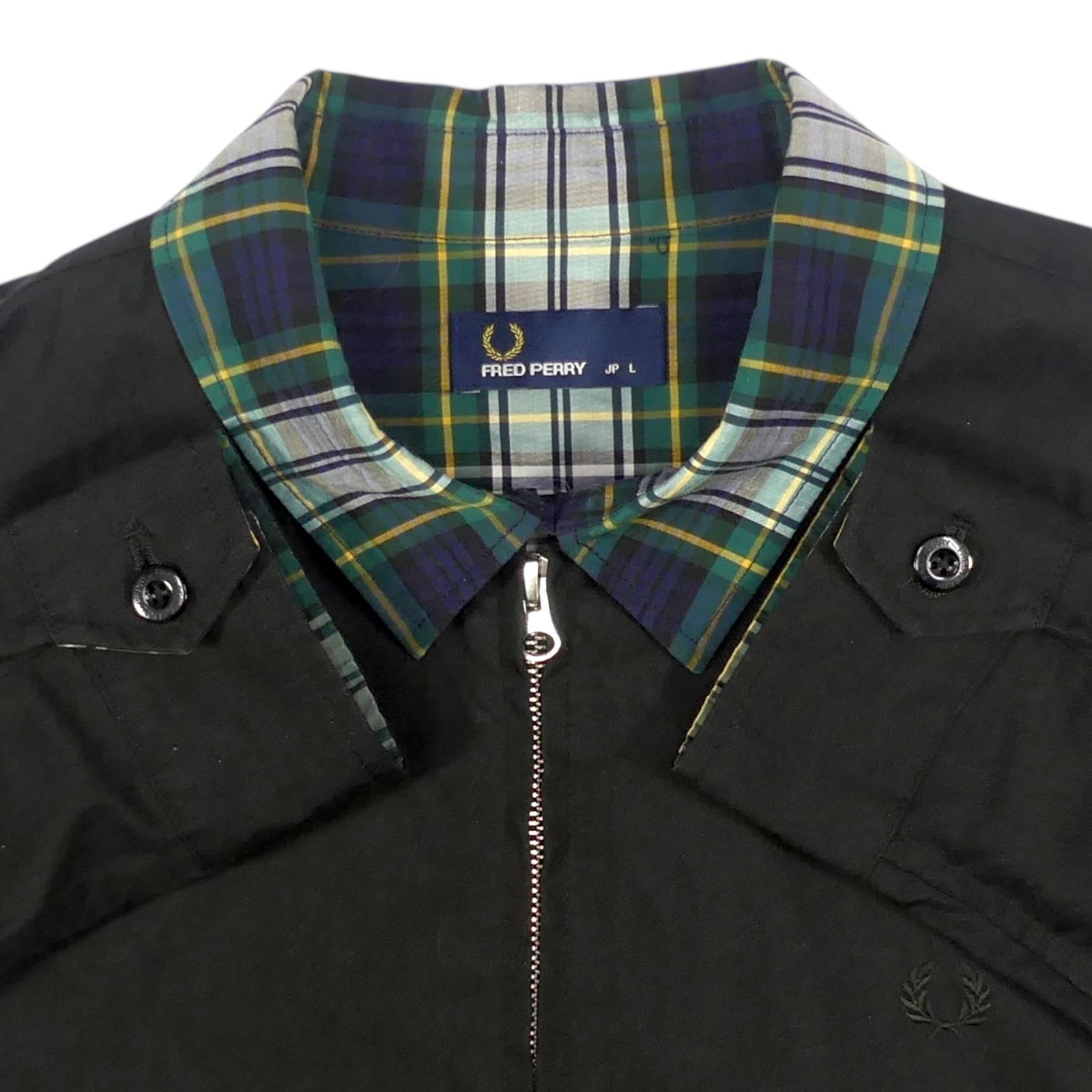 フレッドペリー ブルゾン ハリントンジャケット ロゴ刺繍 裏地チェック 黒 38 FRED PERRY（フレッドペリー） ブルゾン アウター Made In England