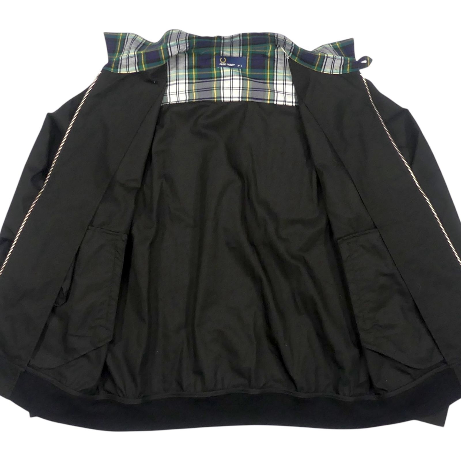 フレッドペリー ブルゾン ハリントンジャケット ロゴ刺繍 裏地チェック 黒 38 FRED PERRY（フレッドペリー） ブルゾン アウター Made In England