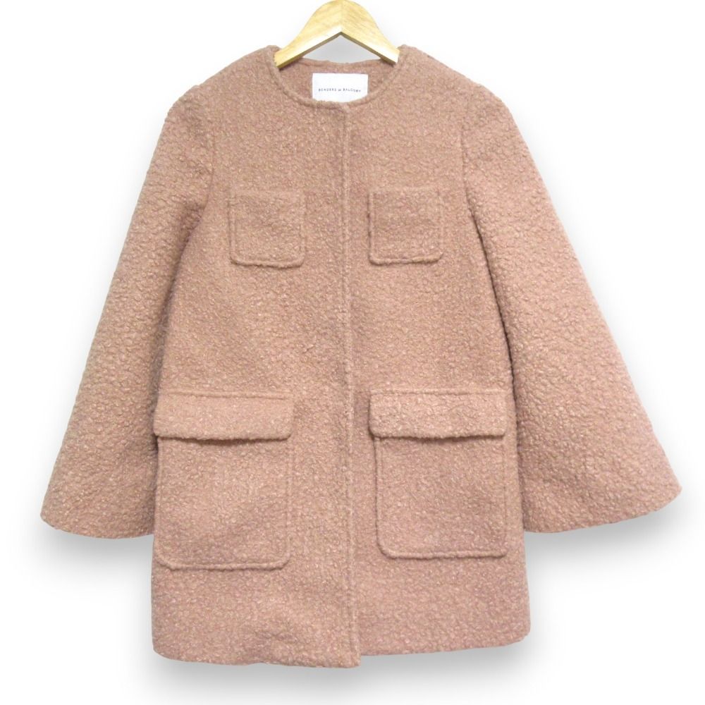 BORDERS at BALCONY - 美品 BORDERS at BALCONY ボーダーズアットバルコニー POODLE MIDI COAT ノーカラーコート 36 ピンク レディース 古着 中古 USED 美品 BORDERS at BALCONY ボーダーズアットバルコニー POODLE MIDI