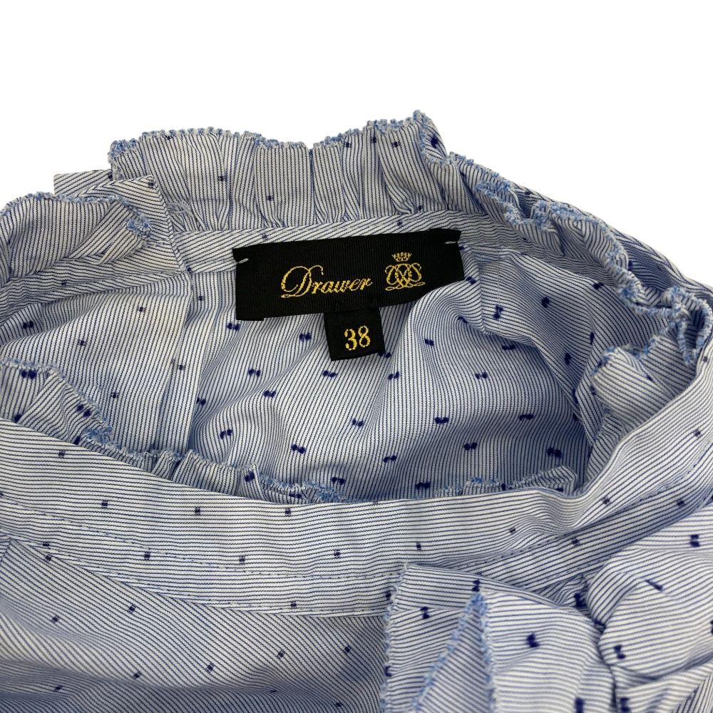 未使用級☆Drawer ドゥロワー スタンドフリルシャツ コットン チェック M 美品 Drawerドゥロワー ドット柄 コットンジャカードスタンドフリル