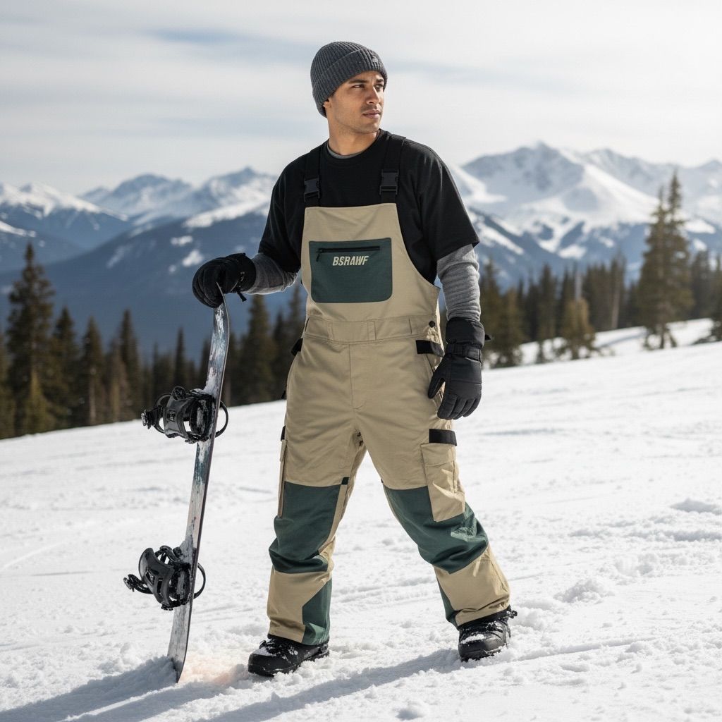 BSRABBIT ビエスラビット スノーボードウェア ビブパンツ ストリートファッション オーバーオール つなぎ メンズ M ベージュ ナイロン