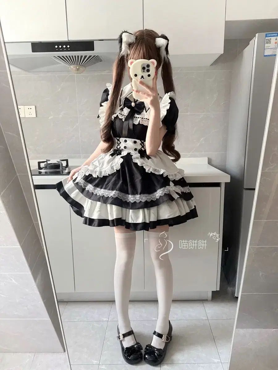 日本式メイドドレス スイートかわいい日常着用 黒白 ONE PIECEドレス