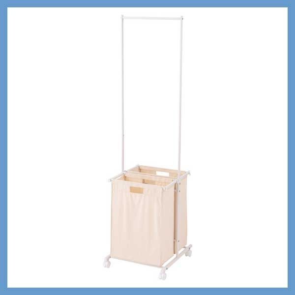 ランドリーハンガーラック 取り出し なバスケット 付き W 40×D 46.5×H 157.5 cm キャスター付き No.63 ホワイト