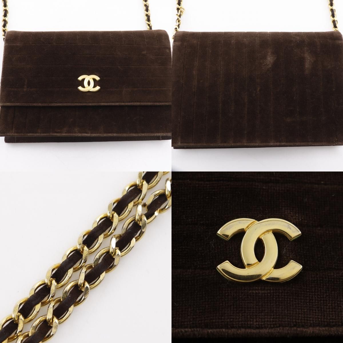 CHANEL】シャネル チェーンショルダー マドモアゼル ベロア 茶