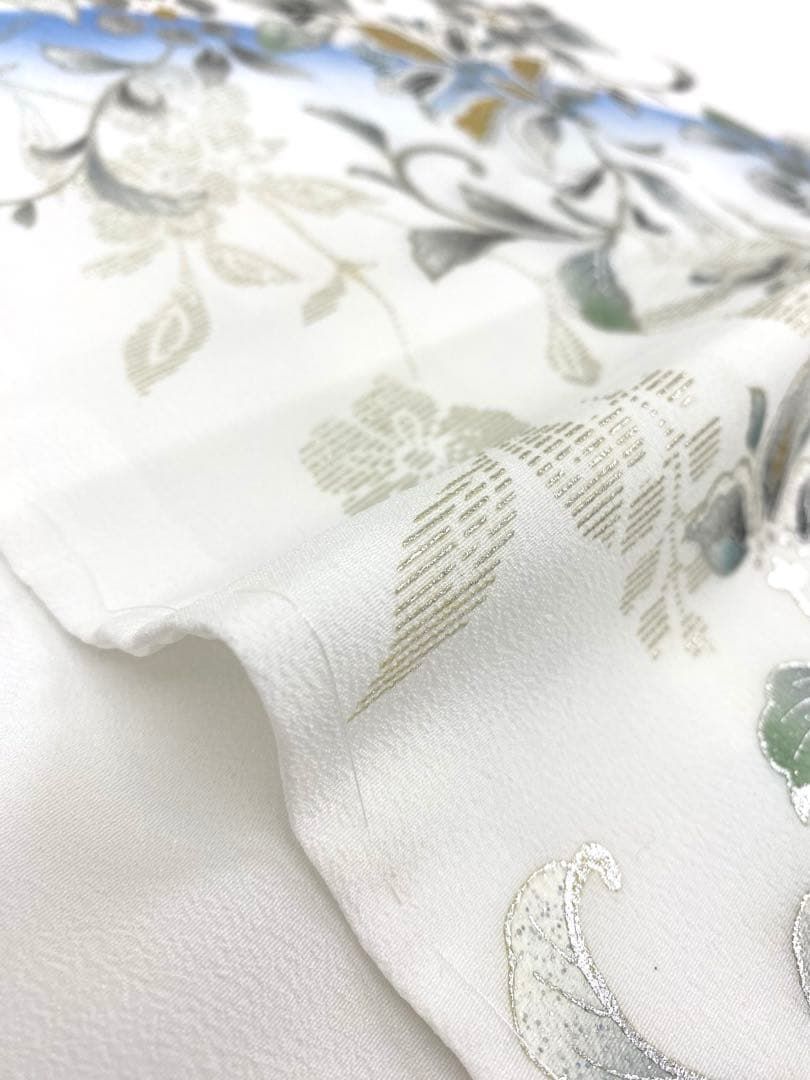 付け下げ 銀彩 グリッター箔 華文唐草 流水 ポリエステル 躾糸付き AP 012