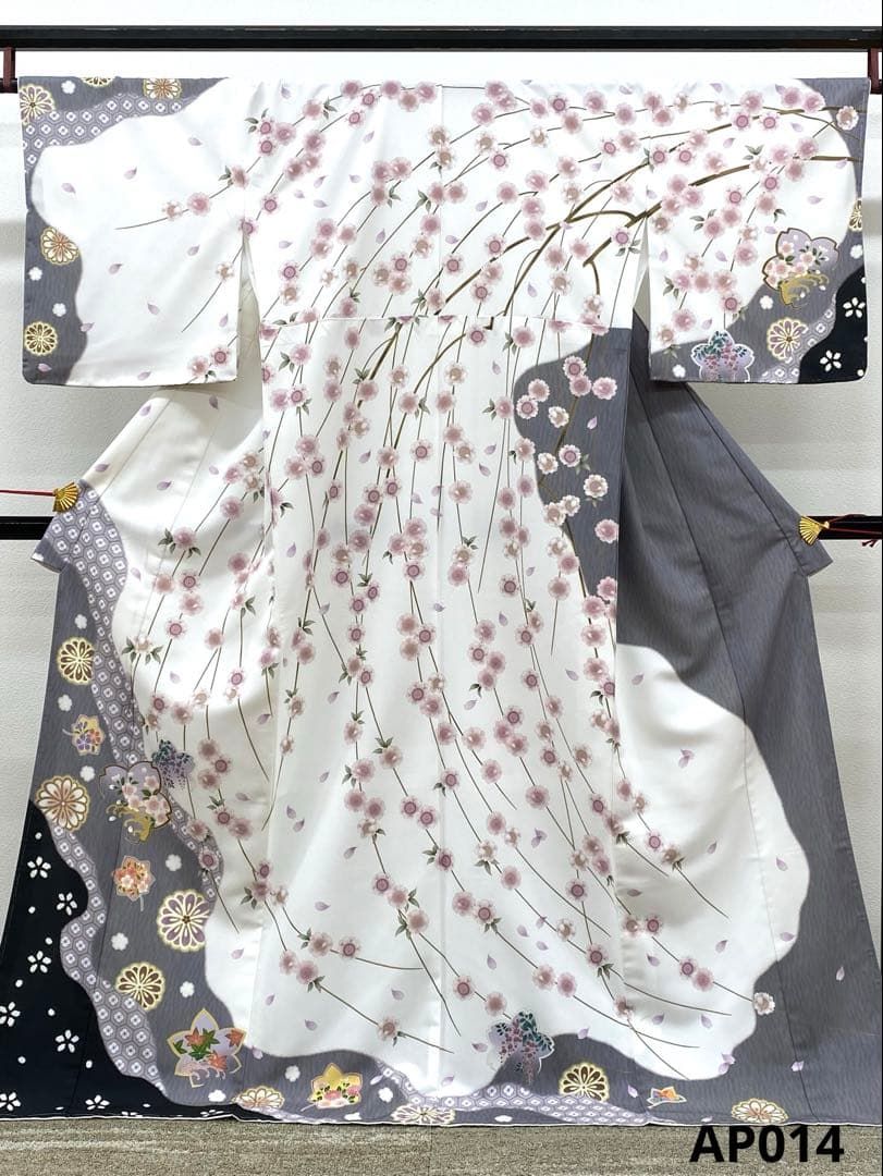 訪問着 桜 枝垂れ桜 ポリエステル 躾糸付き AP 014