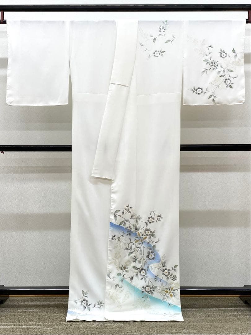  付け下げ 銀彩 グリッター箔 華文唐草 流水 ポリエステル 躾糸付き AP 012 訪問着 付け下げ 着物