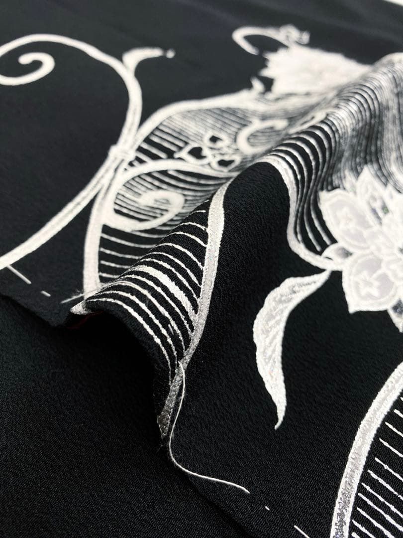 付け下げ 銀彩 グリッター箔 華文唐草 ポリエステル 躾糸付き AP 013