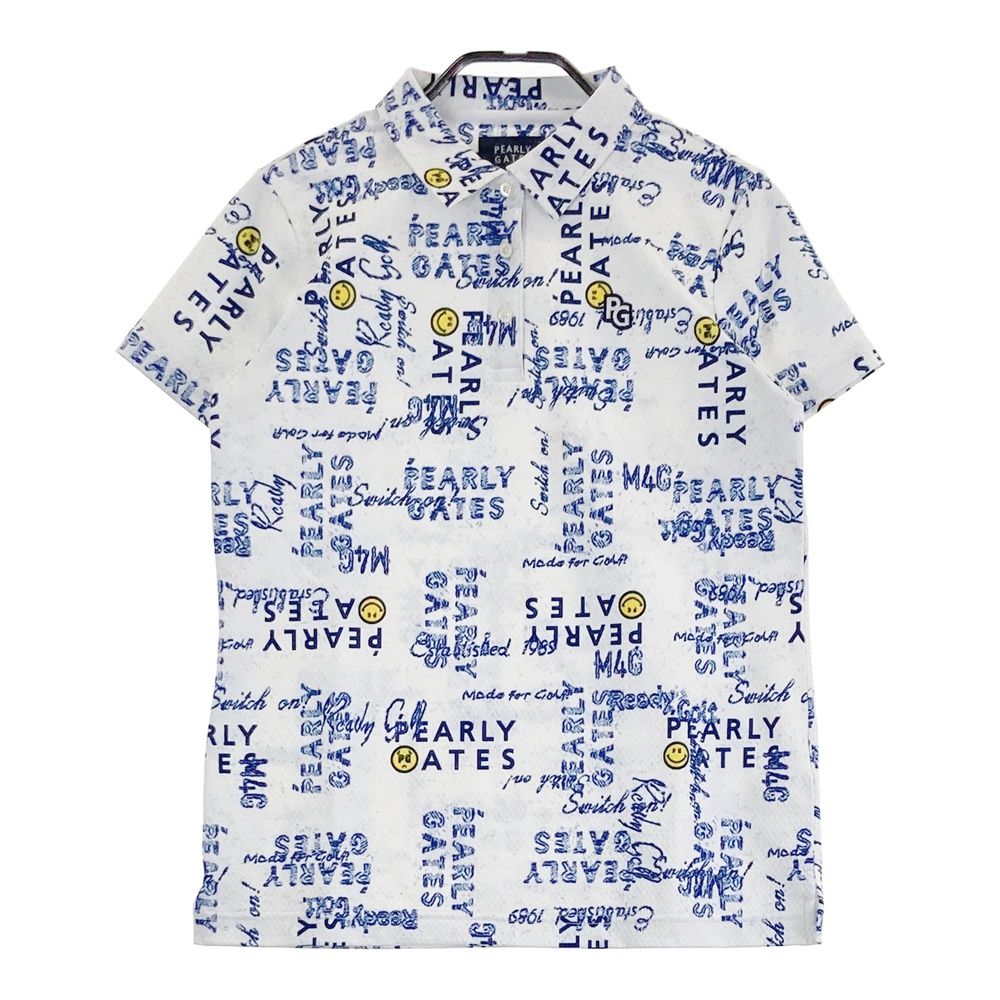 サイズ 0 PEARLY GATES パーリーゲイツ モデル PGスマイル 半袖ポロシャツ ロゴ柄 ホワイト系 ゴルフウェア レディース ストスト
