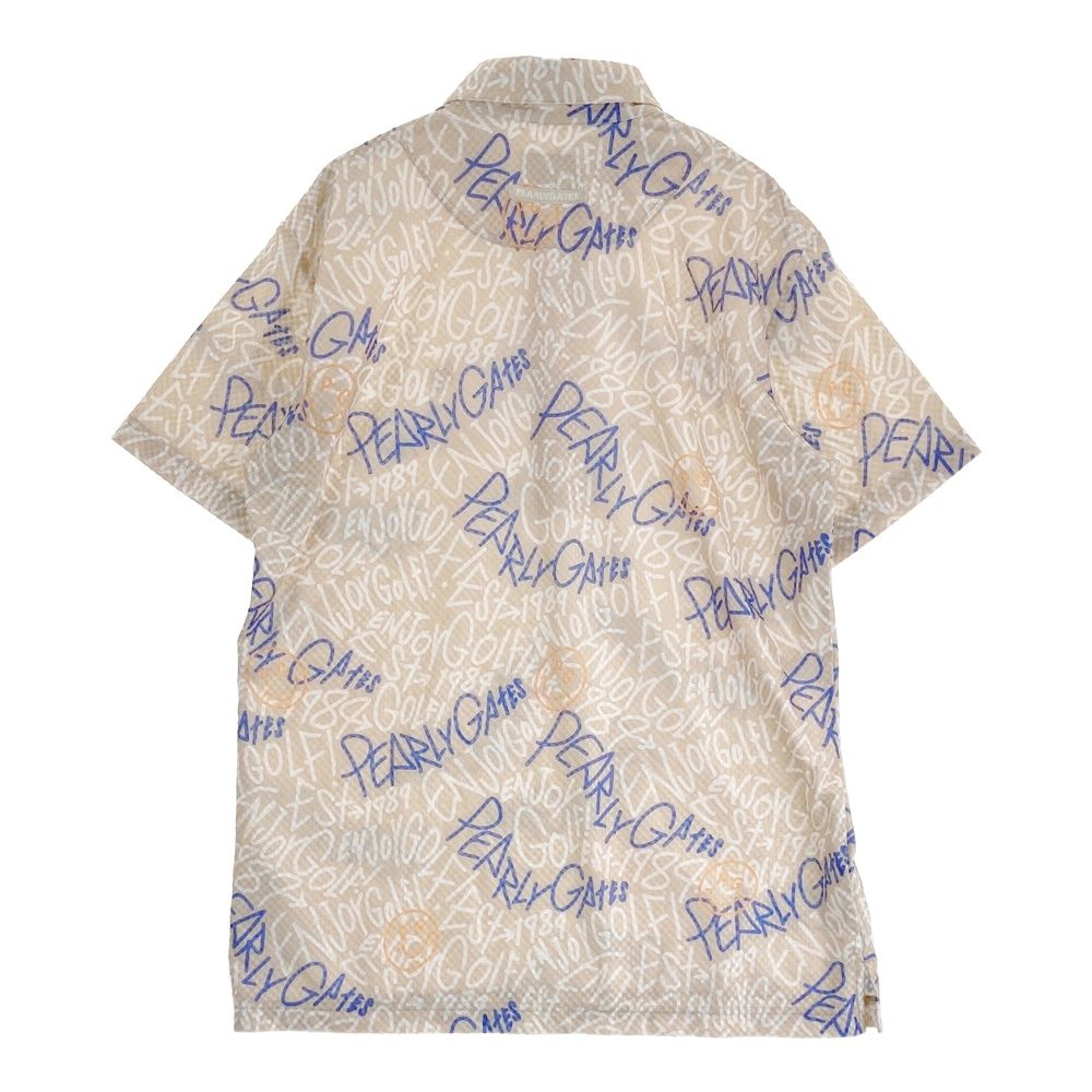 サイズ 6 PEARLY GATES パーリーゲイツ 半袖ポロシャツ 落書き風ロゴ チェック柄 ベージュ系 ゴルフウェア メンズ ストスト