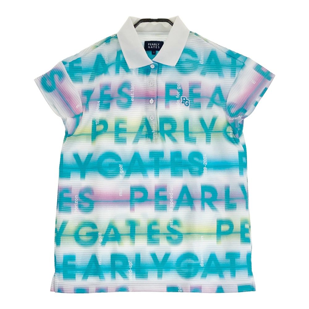 サイズ 1 PEARLY GATES パーリーゲイツ 半袖ポロシャツ ネオンロゴ 総柄 ホワイト系 ゴルフウェア レディース ストスト