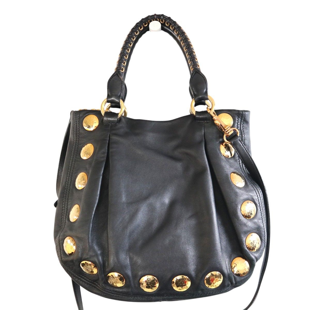 s27【極美品】ミュウミュウ　ロゴ金具　レザー　スタッズ　2way ショルダー miumiu ミュウミュウ スタッズ レザー 2WAY ハンドバッグ ショルダー