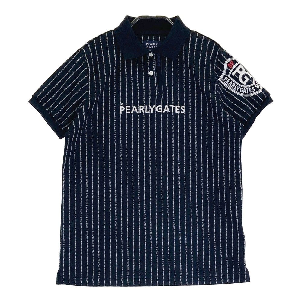 サイズ 1 PEARLY GATES パーリーゲイツ 半袖ポロシャツ ロゴストライプ 総柄 ブラック系 ゴルフウェア レディース ストスト
