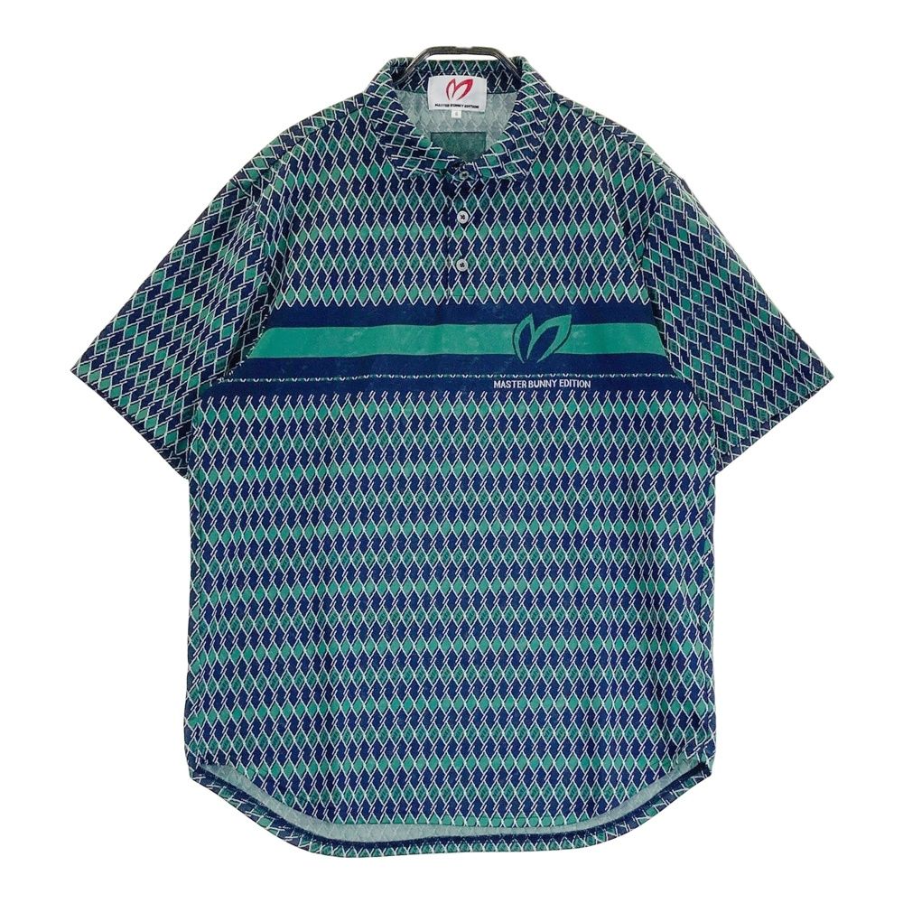 サイズ 6 MASTER BUNNY EDITION マスターバニーエディション 半袖ポロシャツ 総柄 ネイビー系 ゴルフウェア メンズ ストスト