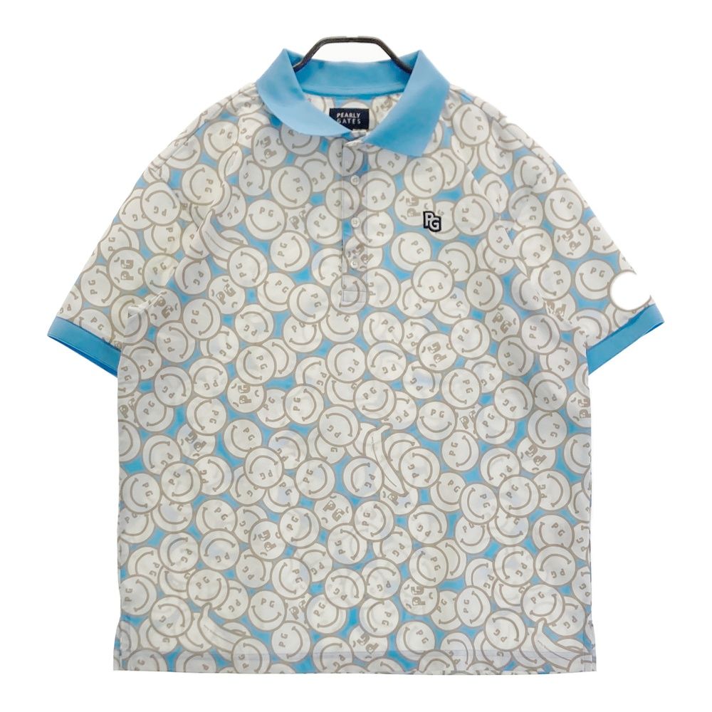 サイズ 6 PEARLY GATES パーリーゲイツ 半袖ポロシャツ 総柄 ブルー系 ゴルフウェア メンズ ストスト