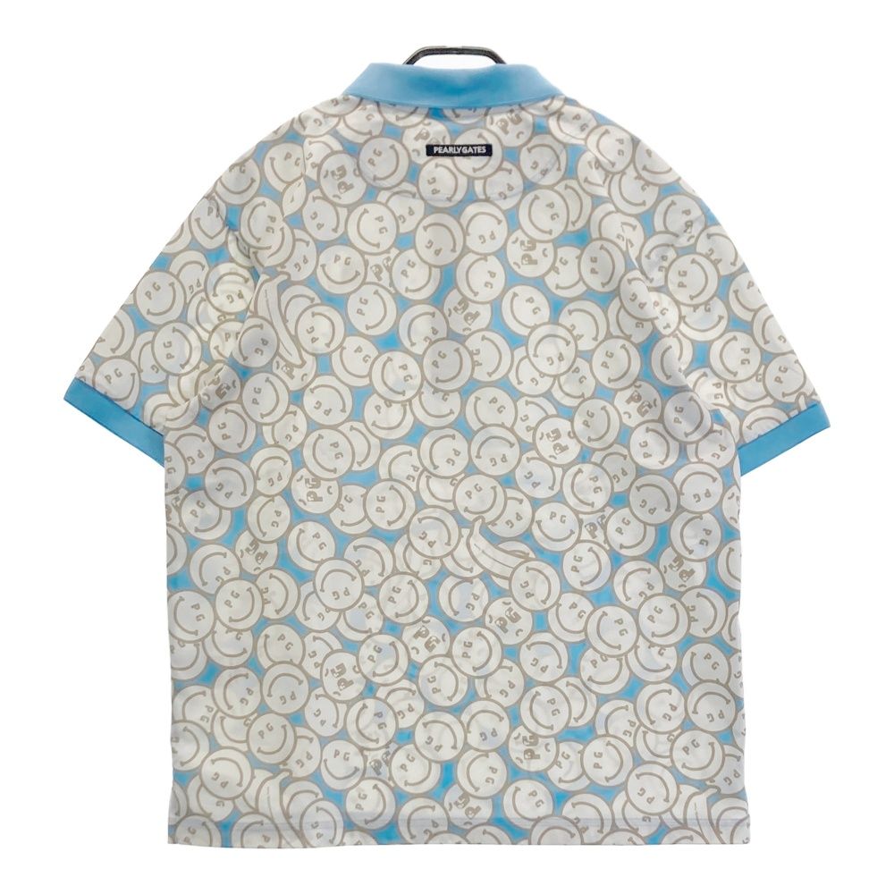 サイズ 6 PEARLY GATES パーリーゲイツ 半袖ポロシャツ 総柄 ブルー系 ゴルフウェア メンズ ストスト