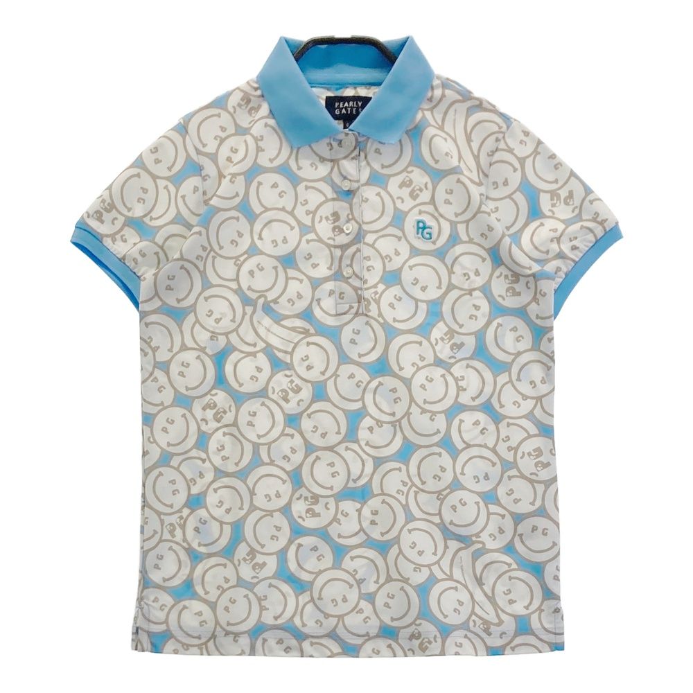 サイズ 0 PEARLY GATES パーリーゲイツ 半袖ポロシャツ 総柄 ブルー系 ゴルフウェア レディース ストスト