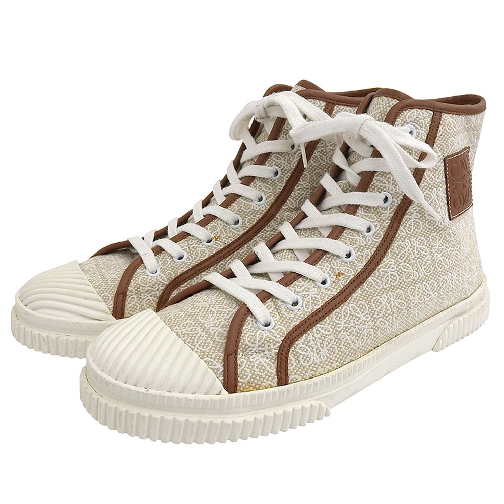 最終値下げLOEWE アナグラム　ハイカットスニーカー ホワイト/ブラウン　39 最終値下げLOEWE アナグラム ハイカットスニーカー ホワイト/ブラウン