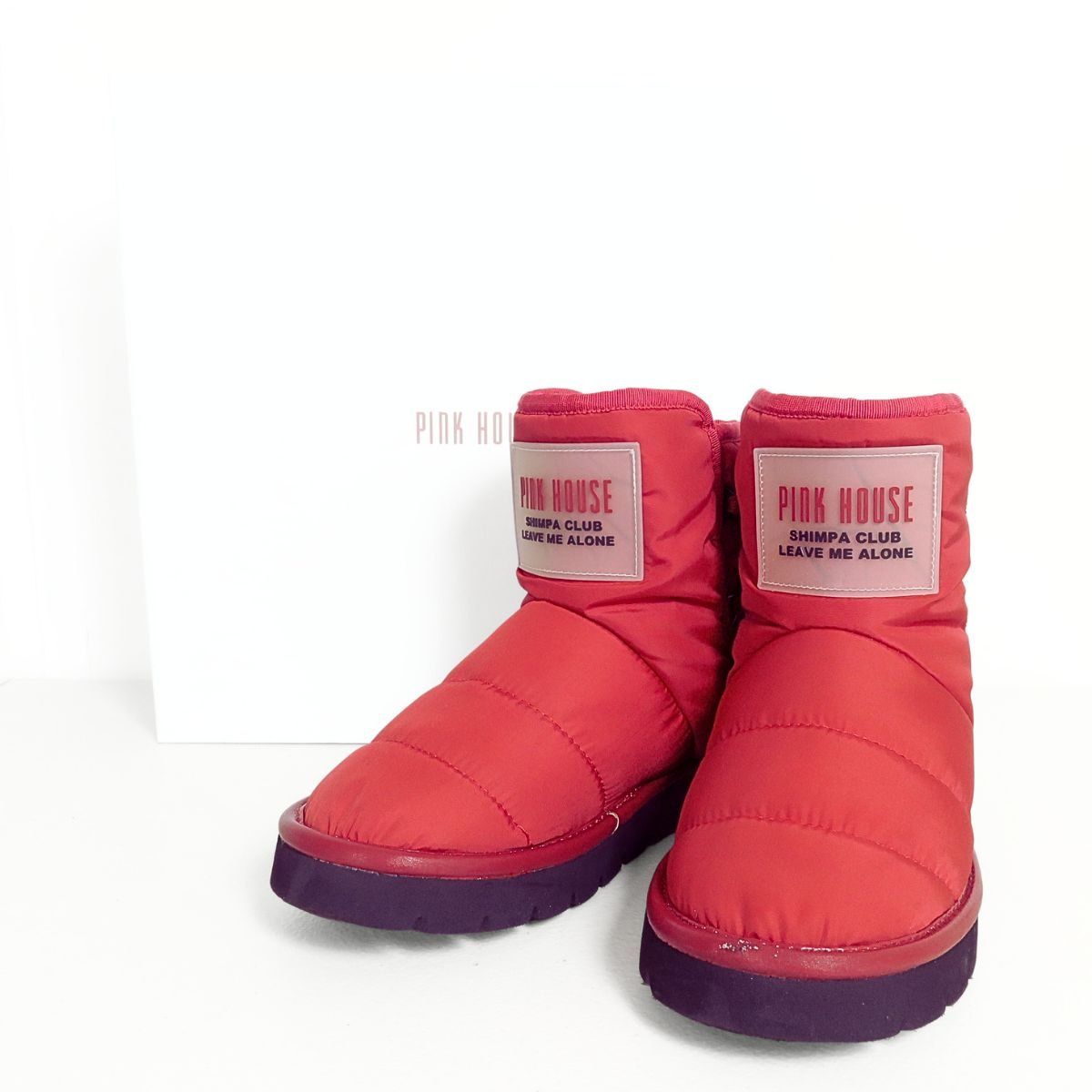 ごく ピンクハウス 暖か ラバーネーム付き中綿ブーツ 赤系 サイズS ｋ4543