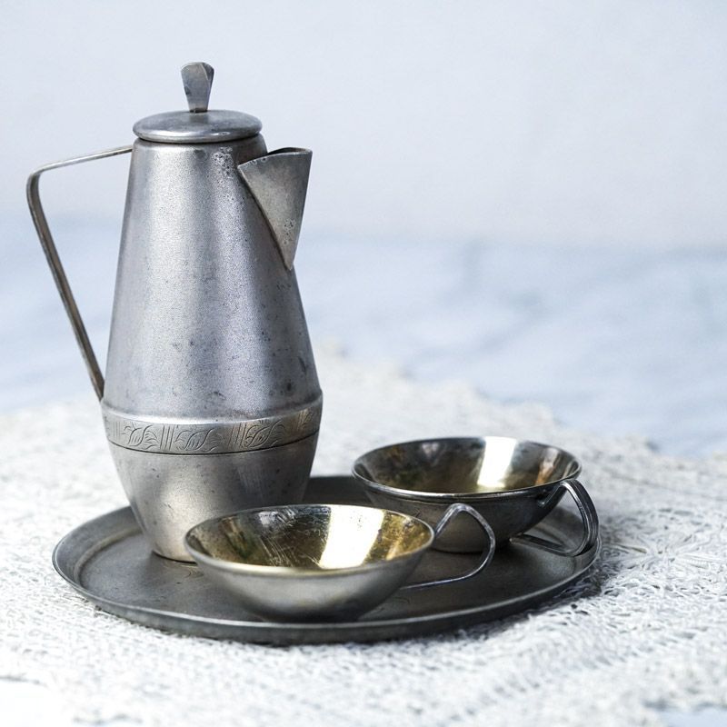 1970年代のソ連のシルバー-ゴールドプレート デミタスコーヒー4点セット gc-1905