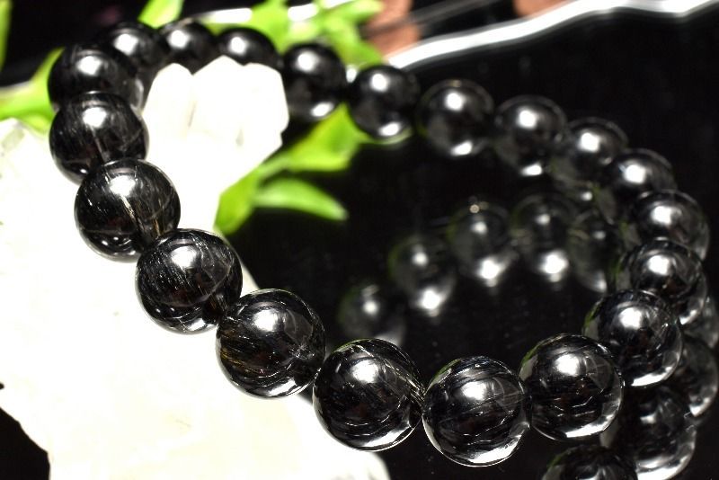 1点物】濃密内包 ブラックトルマリンインクォーツ 9.5mm ブレスレット