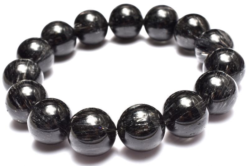 １点物 濃密内包 ブラックトルマリンインクォーツ 14 mm ブレスレット パワーストーン 天然石 _MC 2308