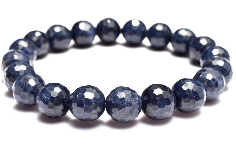 １点物 凛とした輝きを放つ深い青 サファイア 9 5 mm 128面カット ブレスレット パワーストーン 天然石 _MC 2369