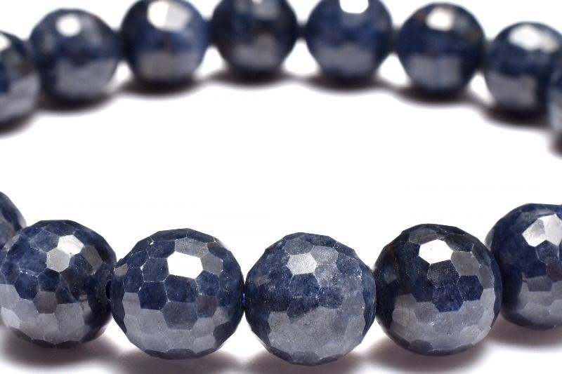 １点物 凛とした輝きを放つ深い青 サファイア 9.5 mm 128面カット ブレスレット パワーストーン 天然石 _MC 2369