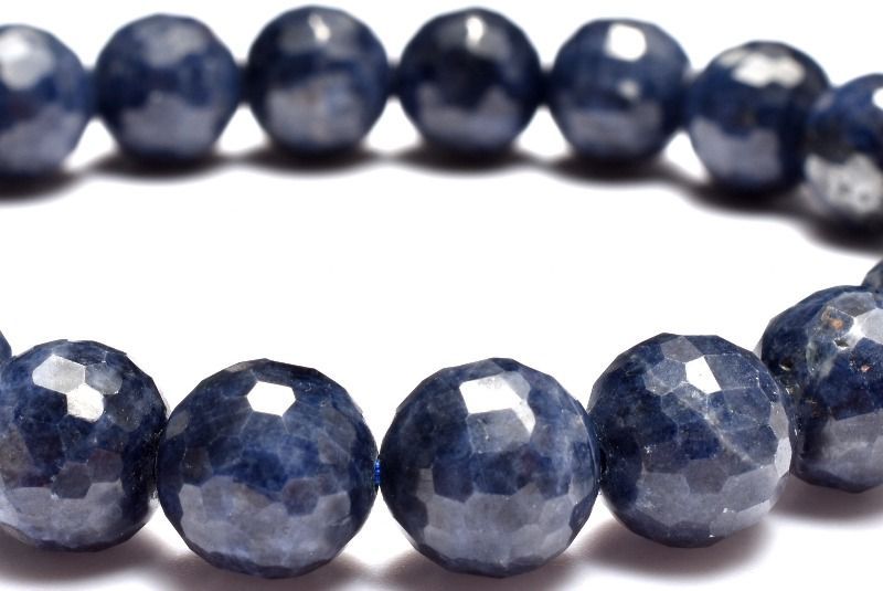 １点物 凛とした輝きを放つ深い青 サファイア 9.5 mm 128面カット ブレスレット パワーストーン 天然石 _MC 2371