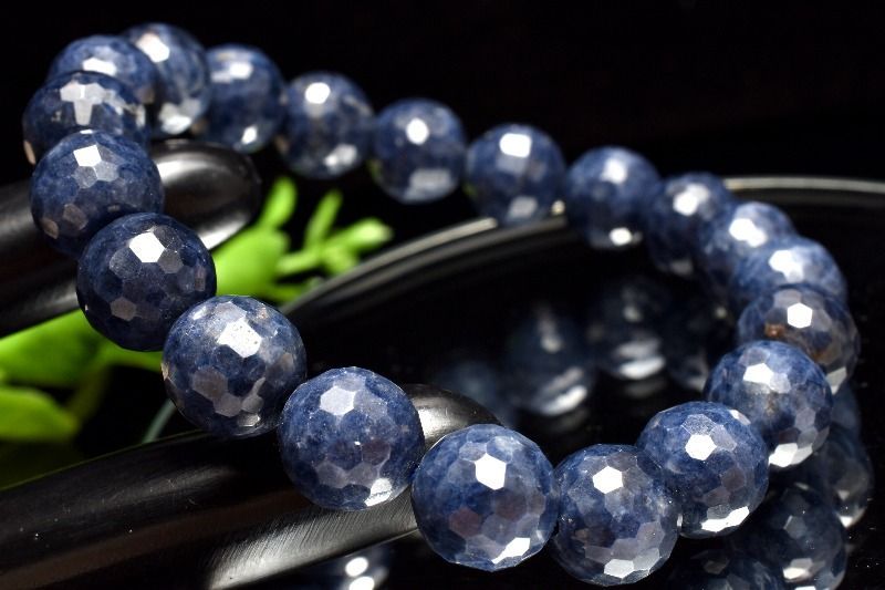  １点物 凛とした輝きを放つ深い青 サファイア 9.5 mm 128面カット ブレスレット パワーストーン 天然石 _MC 2371 ブレスレット バングル アクセサリー