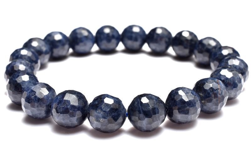 １点物 凛とした輝きを放つ深い青 サファイア 9 5 mm 128面カット ブレスレット パワーストーン 天然石 _MC 2372