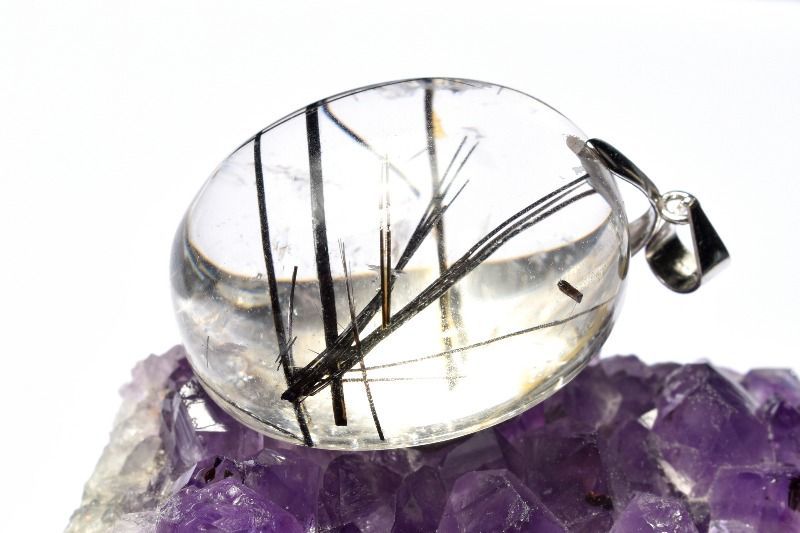 １点物 シルバー925 AAクリア ブラックトルマリンインクォーツ 28 x 22 mm オーバル ペンダントトップ パワーストーン 天然石 _PC 7979