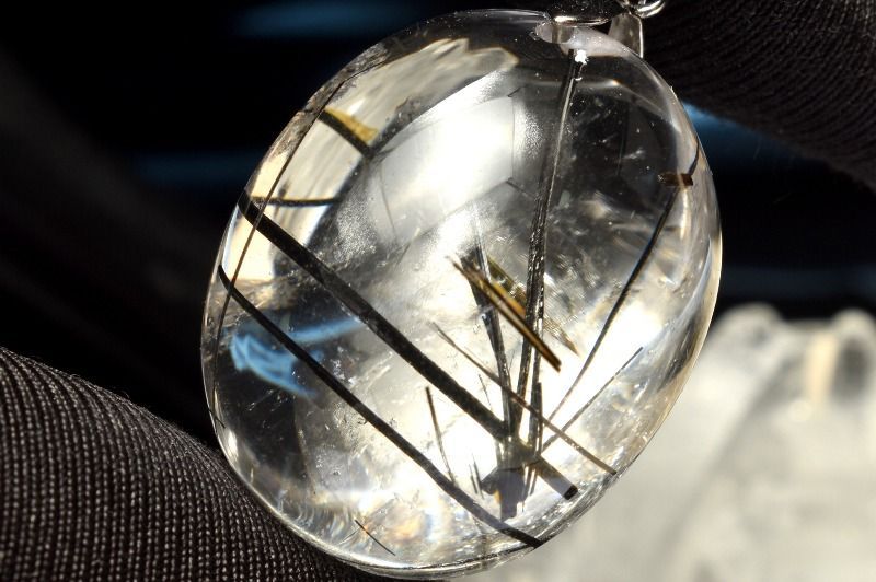  １点物 シルバー925 AAクリア ブラックトルマリンインクォーツ 28 x 22 mm オーバル ペンダントトップ パワーストーン 天然石 _PC 7979 ネックレス ペンダント アクセサリー