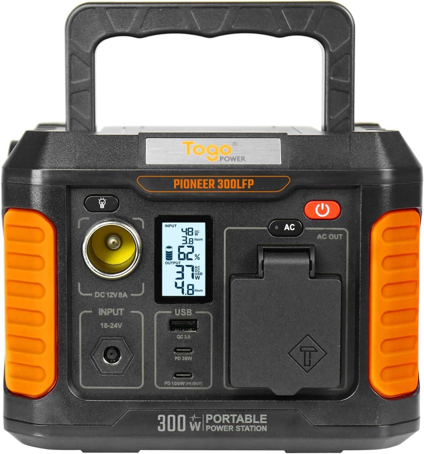 ACアダプター Togo Power進化品 ポータブル電源 小型 177 Wh 55200 mah AC定格300 W DC USB A PD 1 5時間急速充電