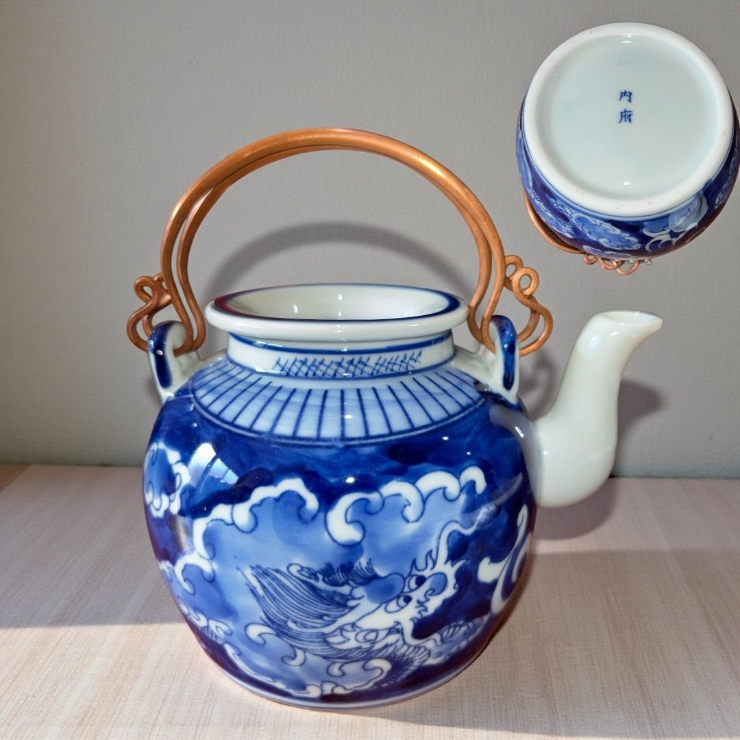 官庁御用達 [内府] 龍 急須 水差し 陶器 染付 茶器 京焼 希少 茶道具