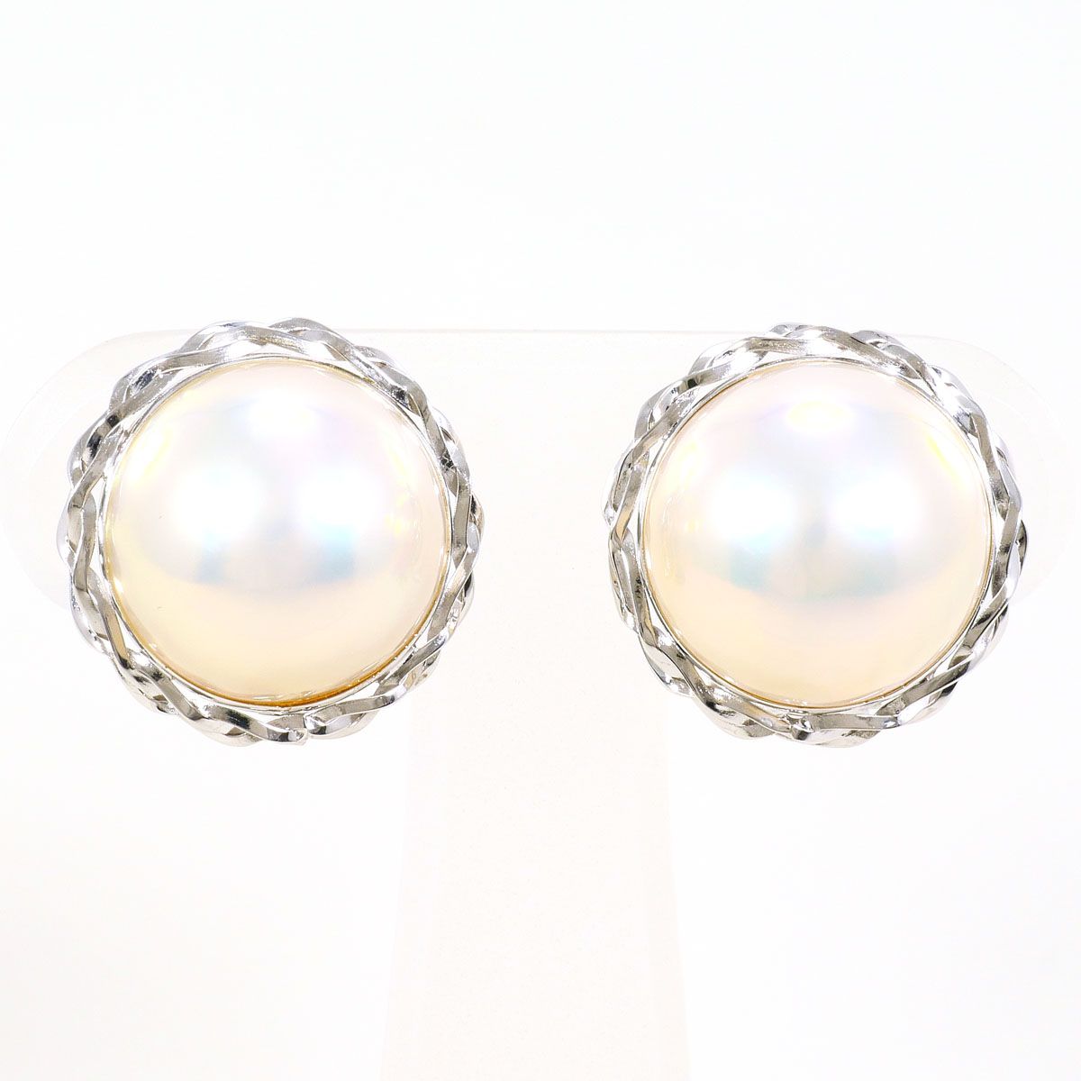 K14WG イヤリング clip-on earrings マベパール（真珠） 総重量約6.7g