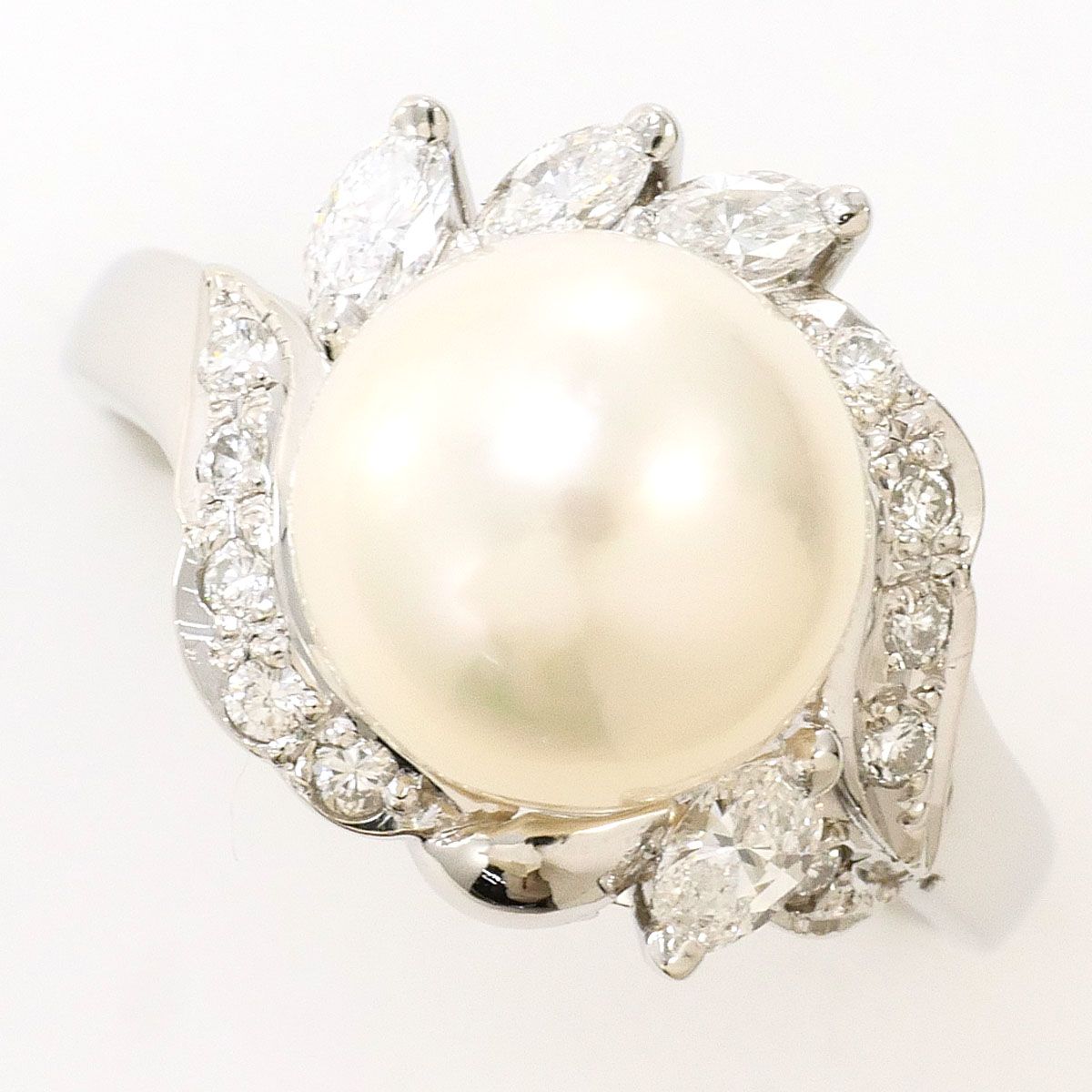 PT900/プラチナ リング・指輪 9.5号 パール（真珠） ダイヤモンド 0.31