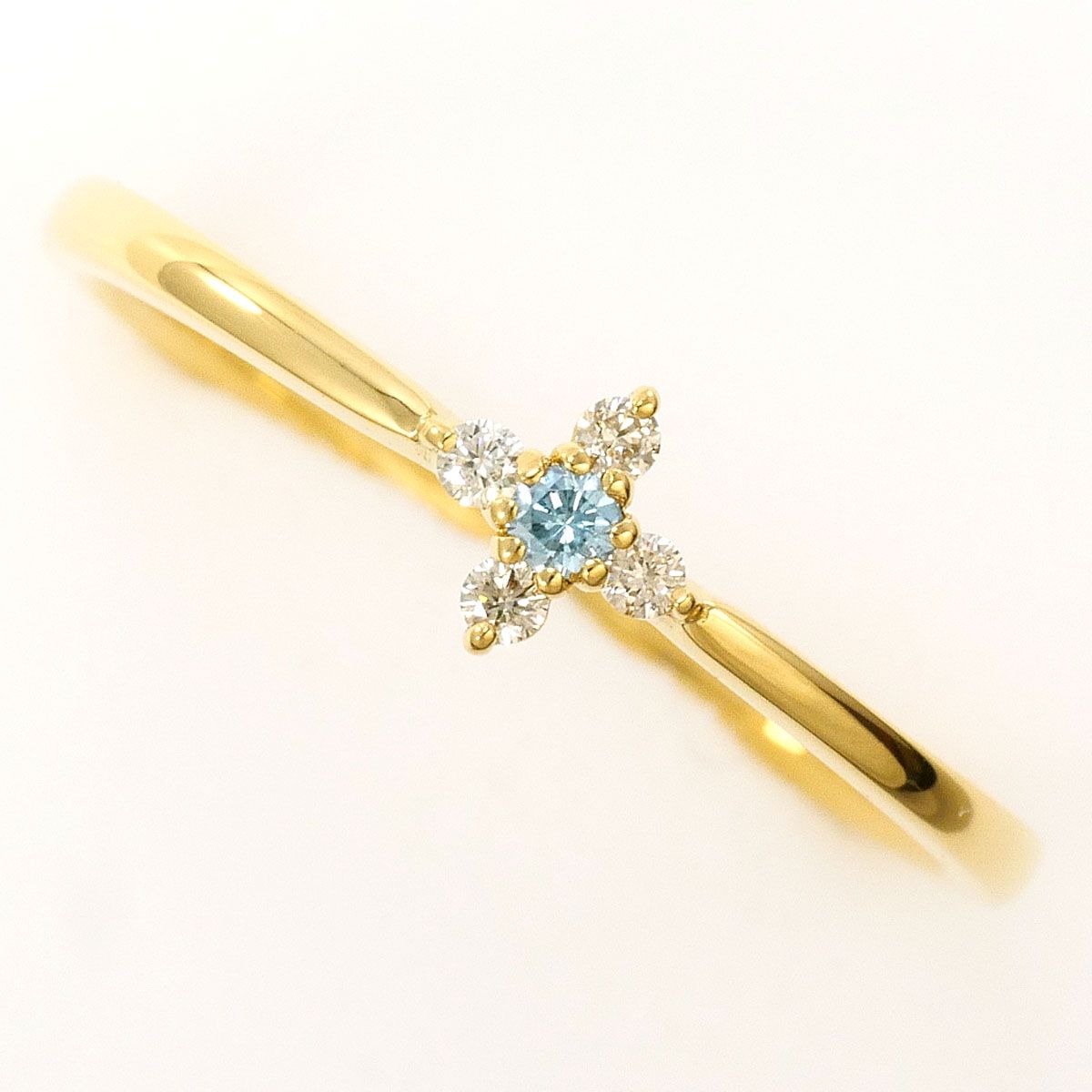 K18YG リング・指輪 11号 ダイヤモンド ブルーダイヤ 総重量約1.4g