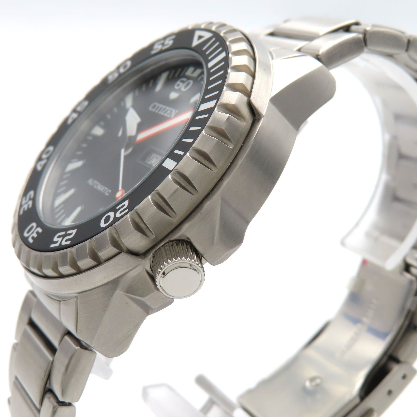 CITIZEN シチズン 8200-S 109744 自動巻き AT ダイバー メンズ 腕時計 ブラック文字盤 黒 SS オートマ 回転ベゼル