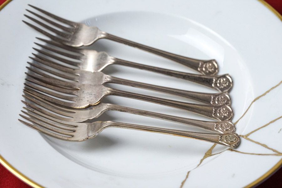 英国アンティーク EPNS シルバー デザートフォーク 6本組 gc 1903