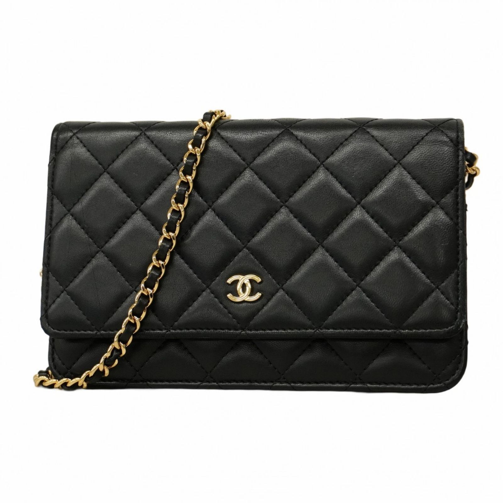 シャネル Chanel 財布 ショルダーウォレット マトラッセ チェーンショルダー ラムスキン ブラック レディース