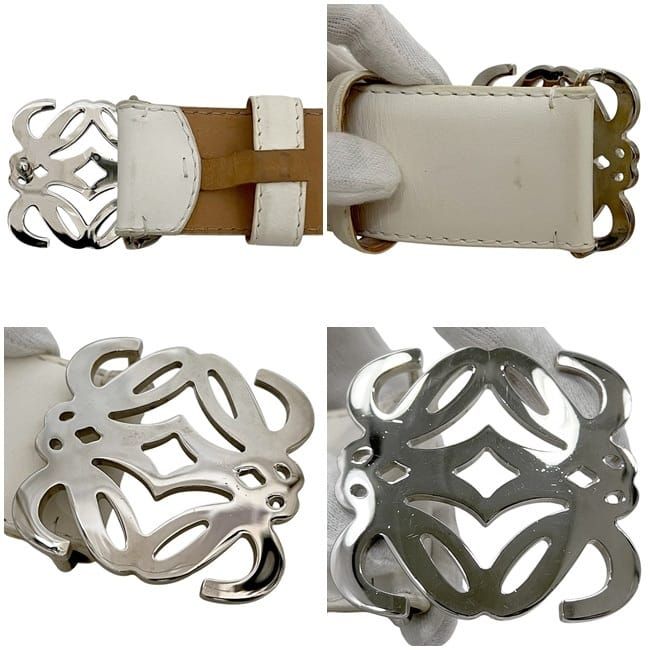 ロエベ ベルト ホワイト アナグラム 美品 ウエスト 85cm レザー 中古