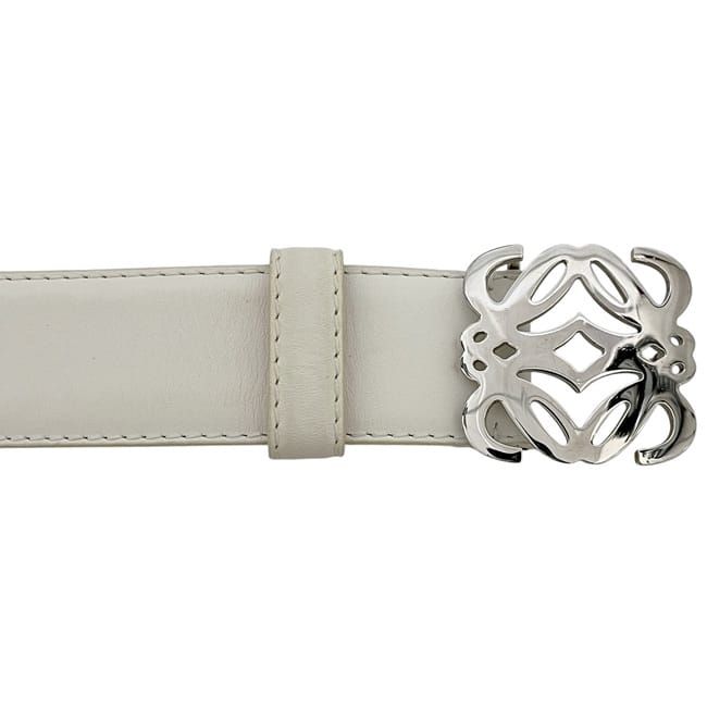 LOEWE レザーベルト ホワイト ロエベ ベルト ホワイト アナグラム 美品 ウエスト 85cm レザー 中古