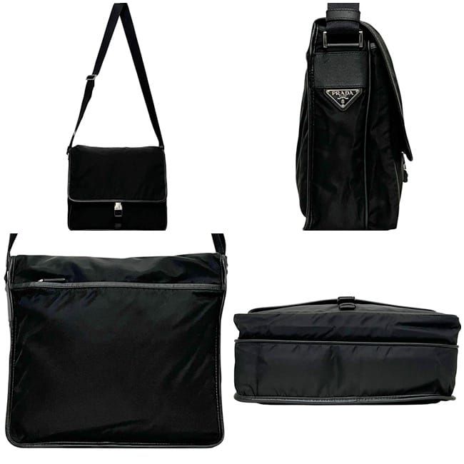 メンズ 美品 PRADA プラダ ロゴ ナイロン ショルダーバッグ 黒 V166
