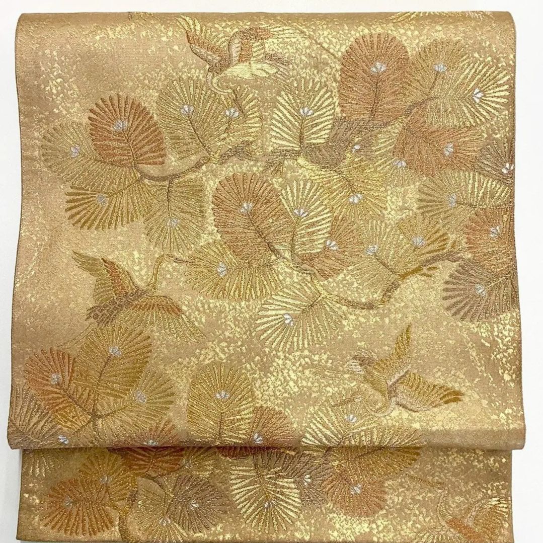 6244］袋帯 舞鶴松文様 金銀糸 六通 正絹 着物 フォーマル 金 - メルカリ