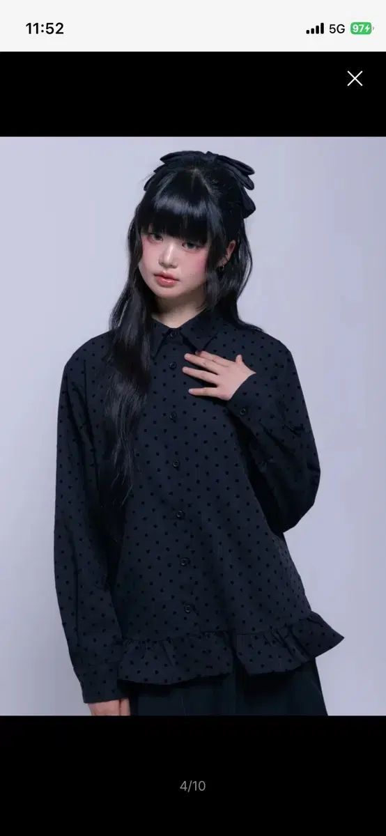 ナイエン ドット フリル オーバーサイズ シャツ