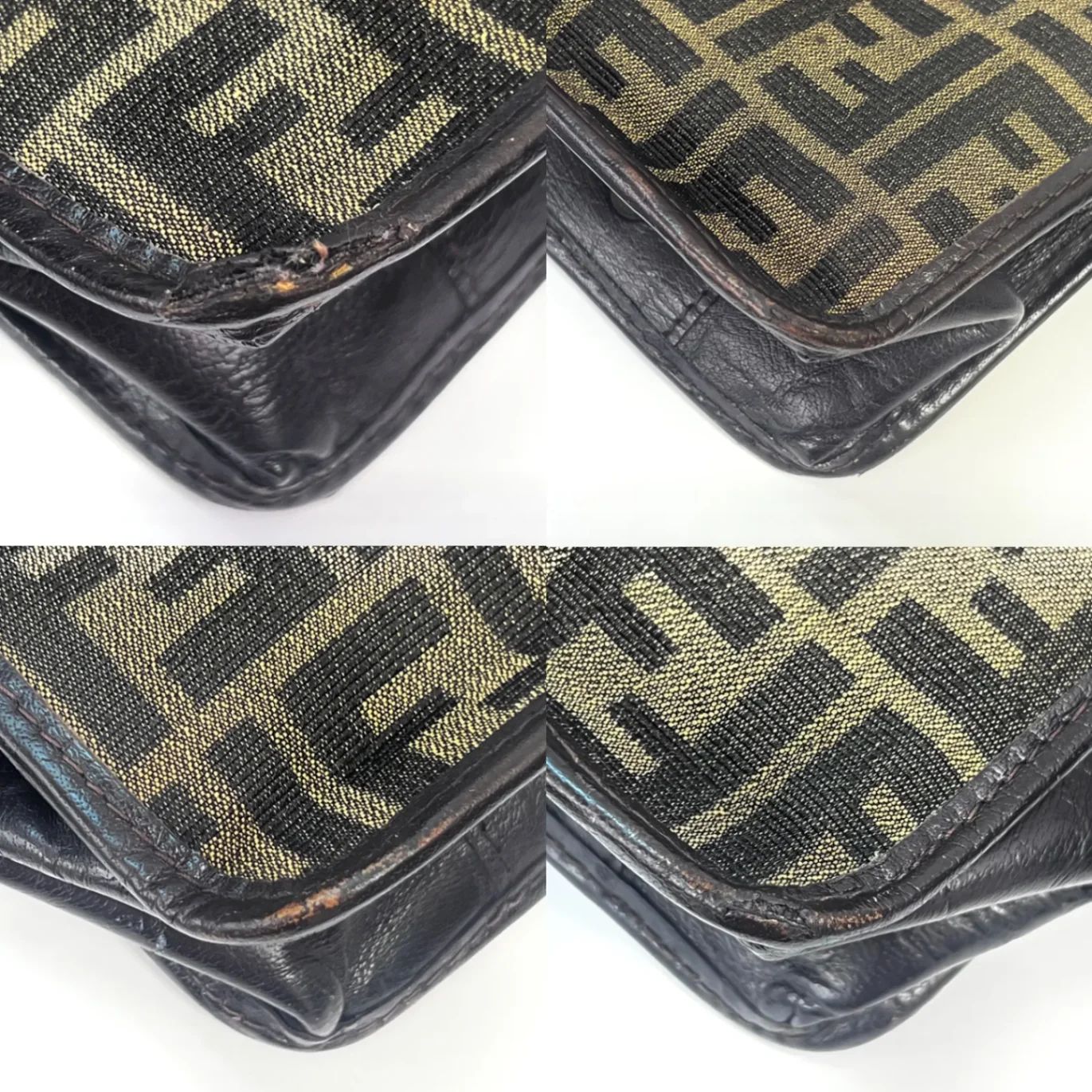 FENDI フェンディ ハンドバッグ ズッカ柄 ブラウン キャンバス レザー 