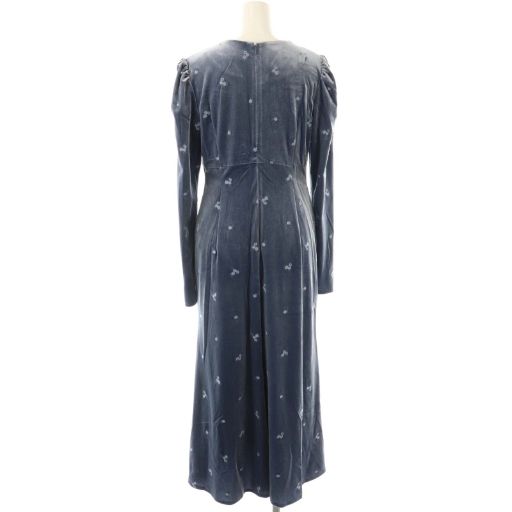 セルフォード CELFORD 24 AW ベロア総刺繍ワンピース Vネック 38 ブルー CX OS