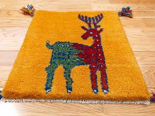 ペルシャ ギャッベ ミニマット 横37x38.5㎝ 鹿 黄金色 T8488 - メルカリ