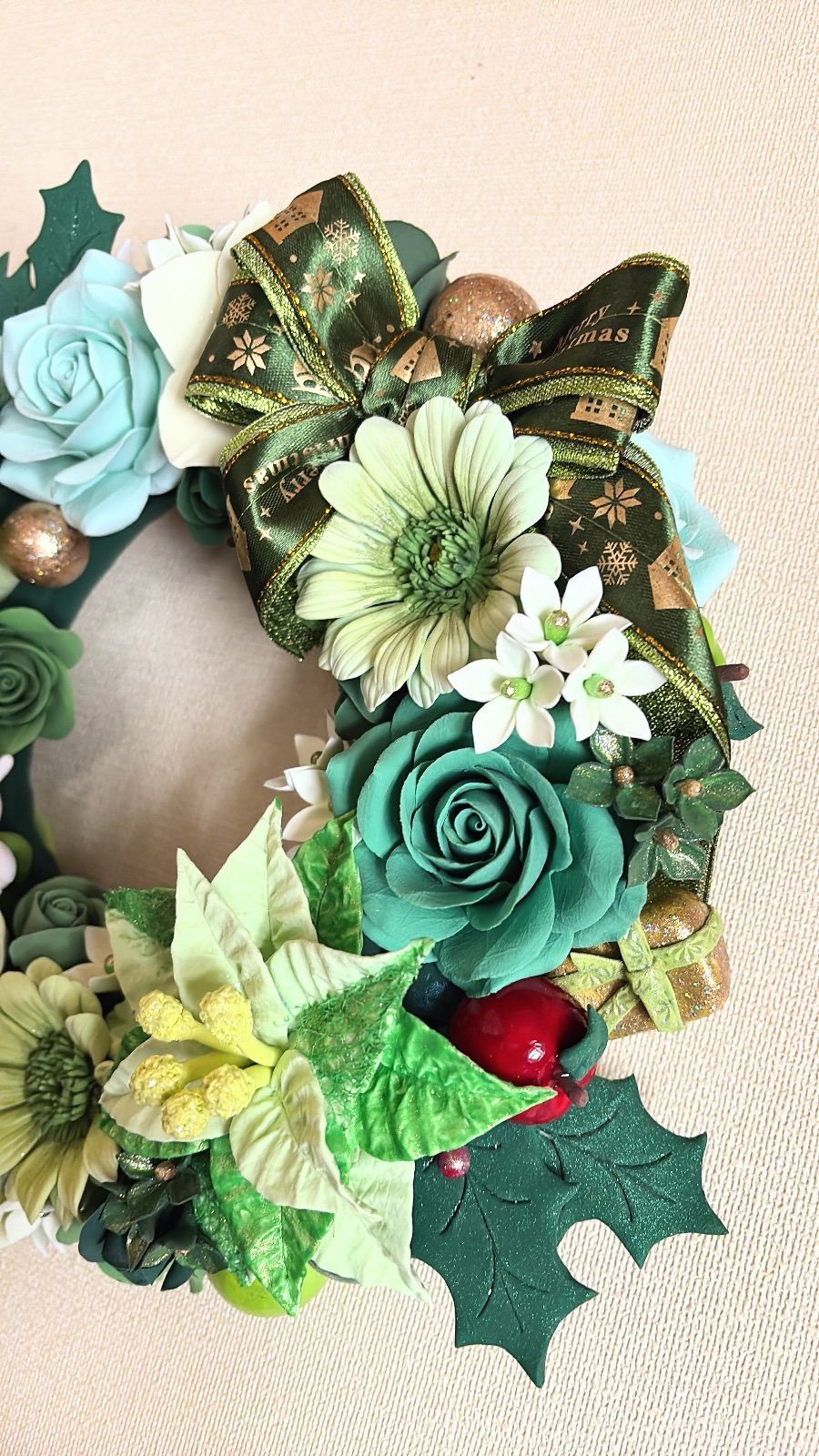 クレイフラワー 緑の リース